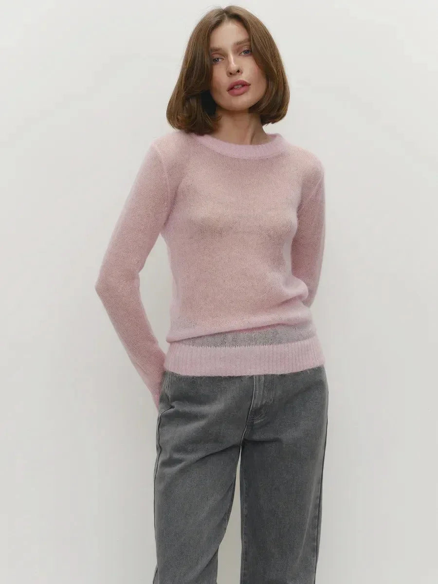 Thea | Relaxed Brushed Mohair Crew Neck Knit Sweater