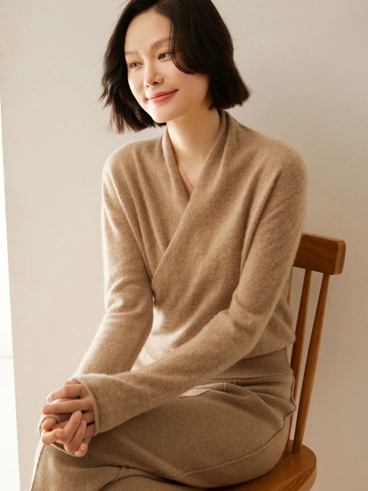 Bridget | Wrap Front Shawl Collar Cashmere Sweater