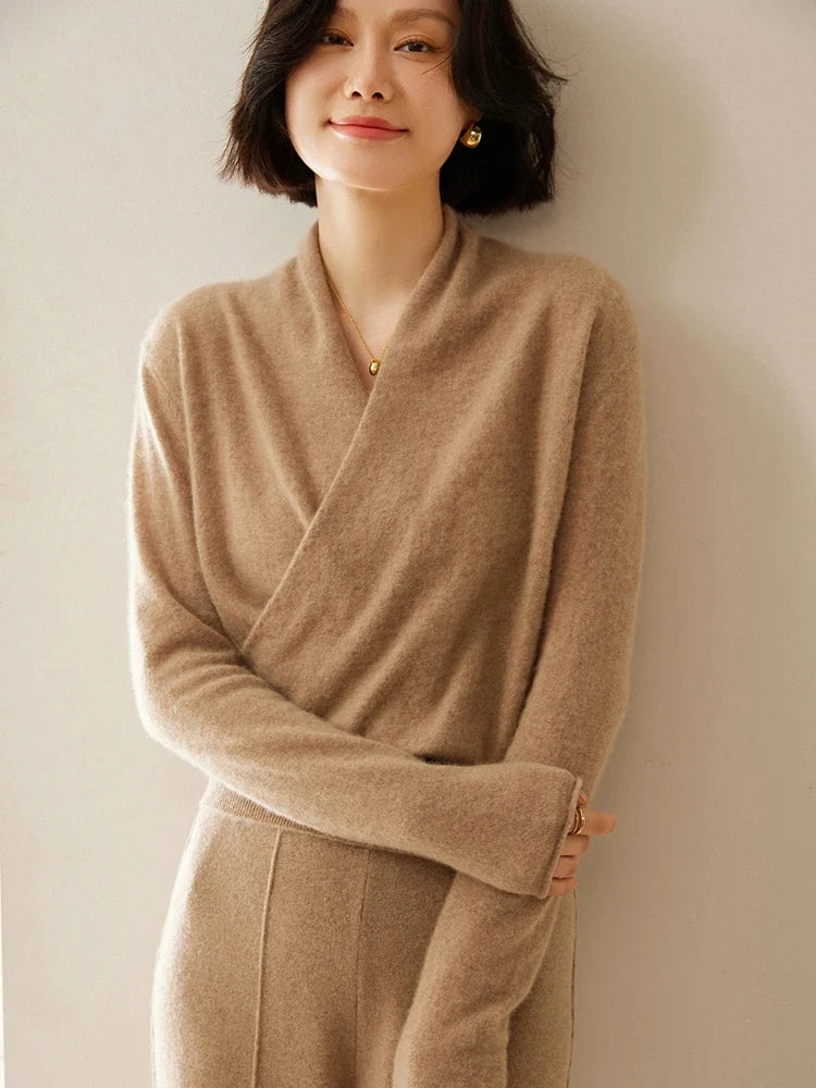 Bridget | Wrap Front Shawl Collar Cashmere Sweater