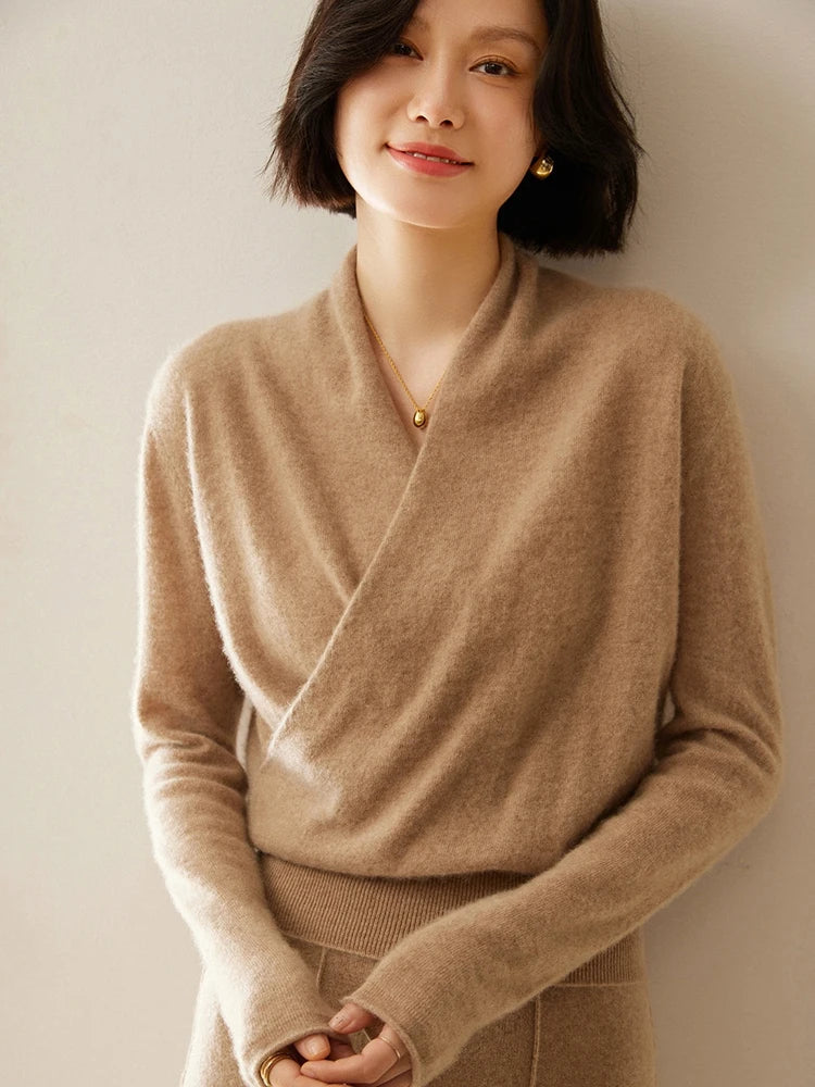 Bridget | Wrap Front Shawl Collar Cashmere Sweater