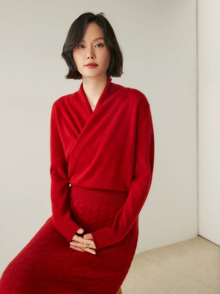 Bridget | Wrap Front Shawl Collar Cashmere Sweater