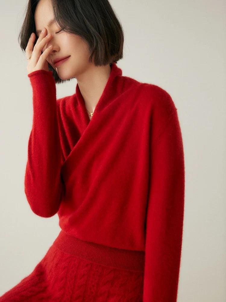 Bridget | Wrap Front Shawl Collar Cashmere Sweater