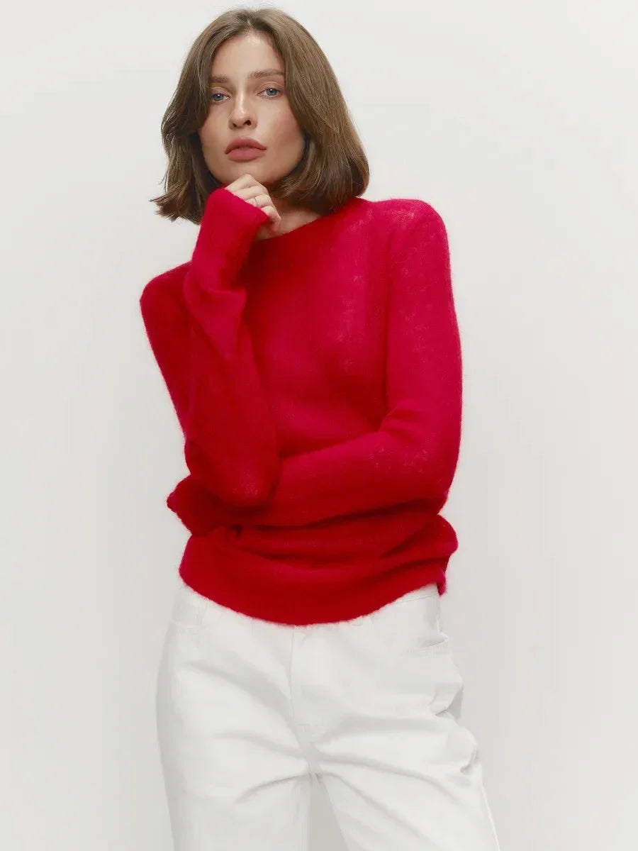 Thea | Relaxed Brushed Mohair Crew Neck Knit Sweater