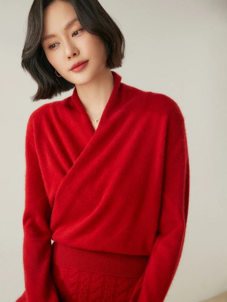 Bridget | Wrap Front Shawl Collar Cashmere Sweater