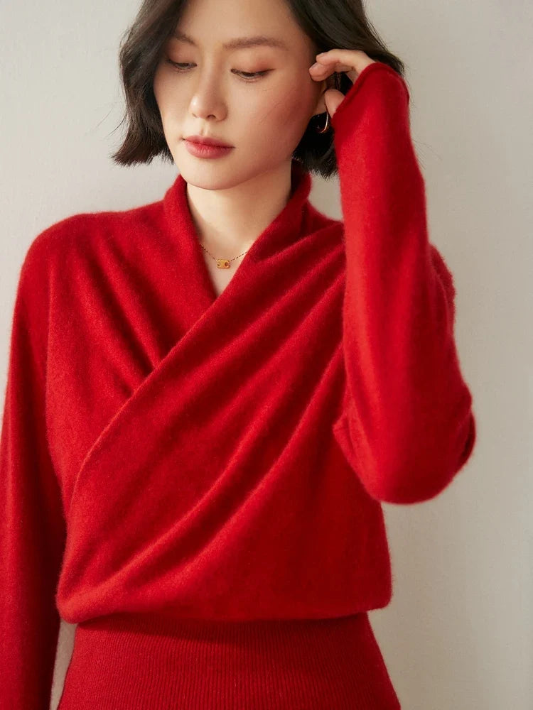 Bridget | Wrap Front Shawl Collar Cashmere Sweater