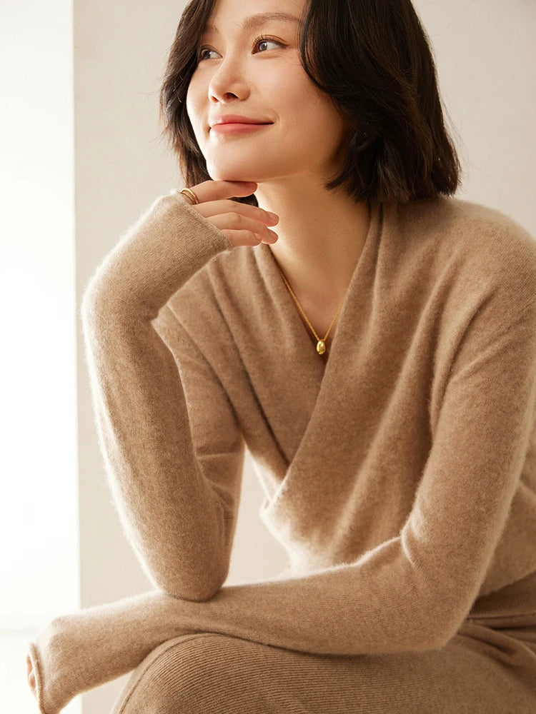 Bridget | Wrap Front Shawl Collar Cashmere Sweater