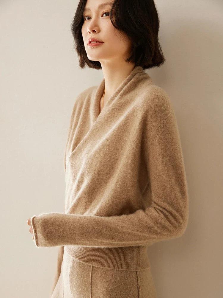 Bridget | Wrap Front Shawl Collar Cashmere Sweater