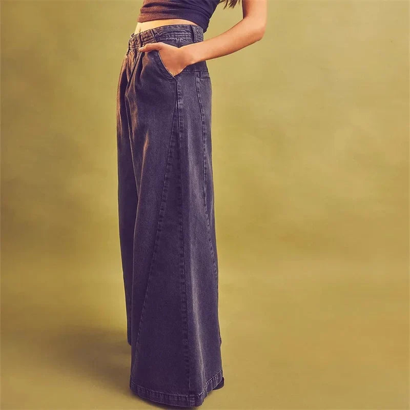 Merle | Pleated Front High Rise Cuffed Wide Leg Jeans