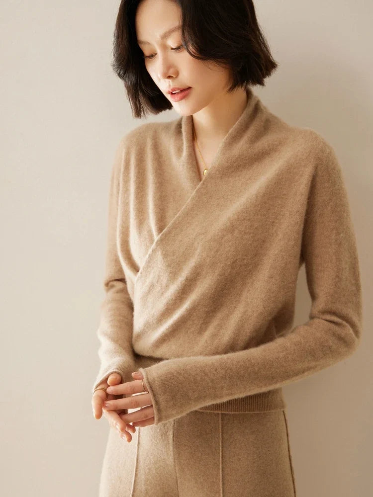 Bridget | Wrap Front Shawl Collar Cashmere Sweater