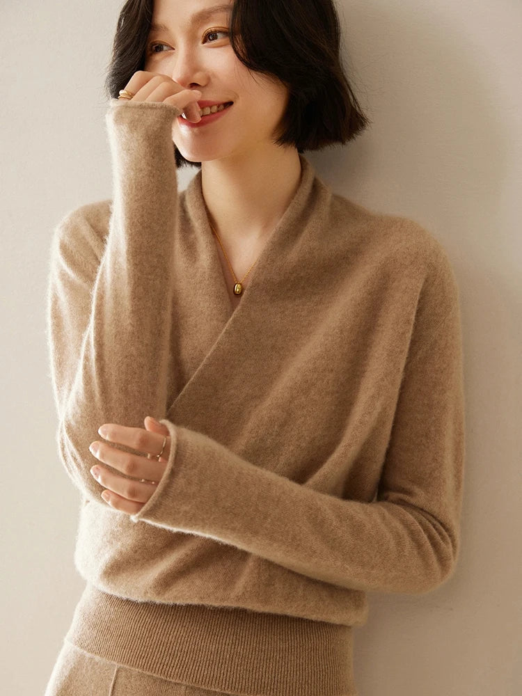 Bridget | Wrap Front Shawl Collar Cashmere Sweater