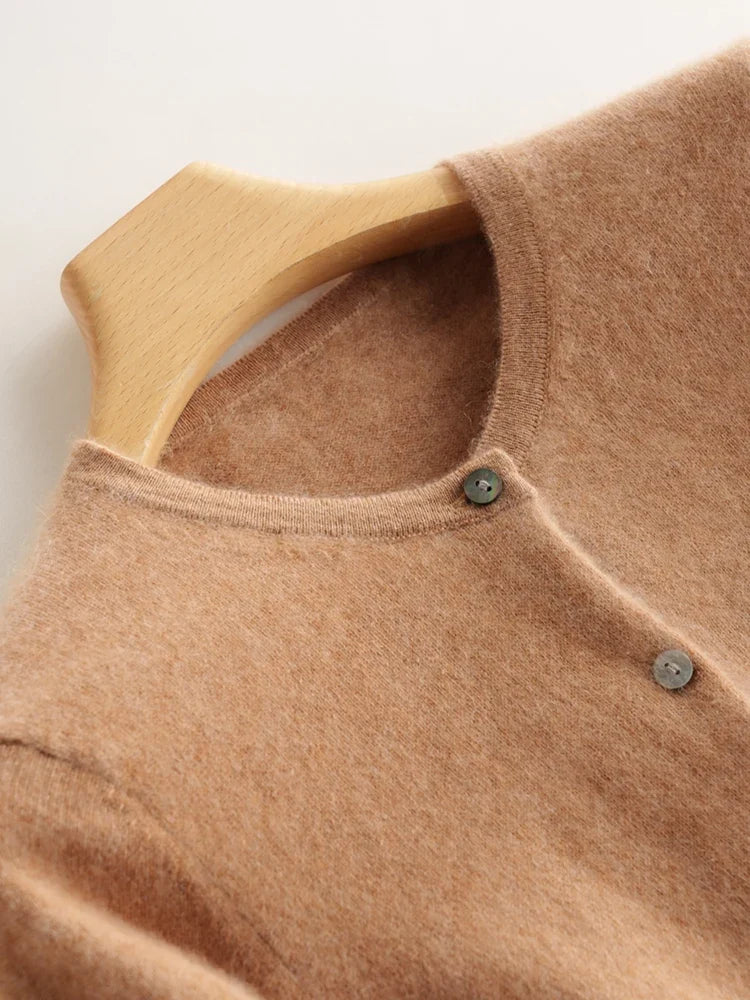 Anouk | Round Neck Pearl Button Cashmere Knit Cardigan - View 12