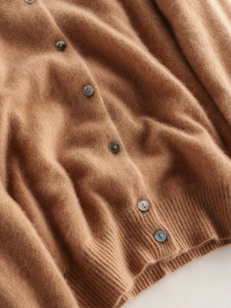 Anouk | Round Neck Pearl Button Cashmere Knit Cardigan - View 13