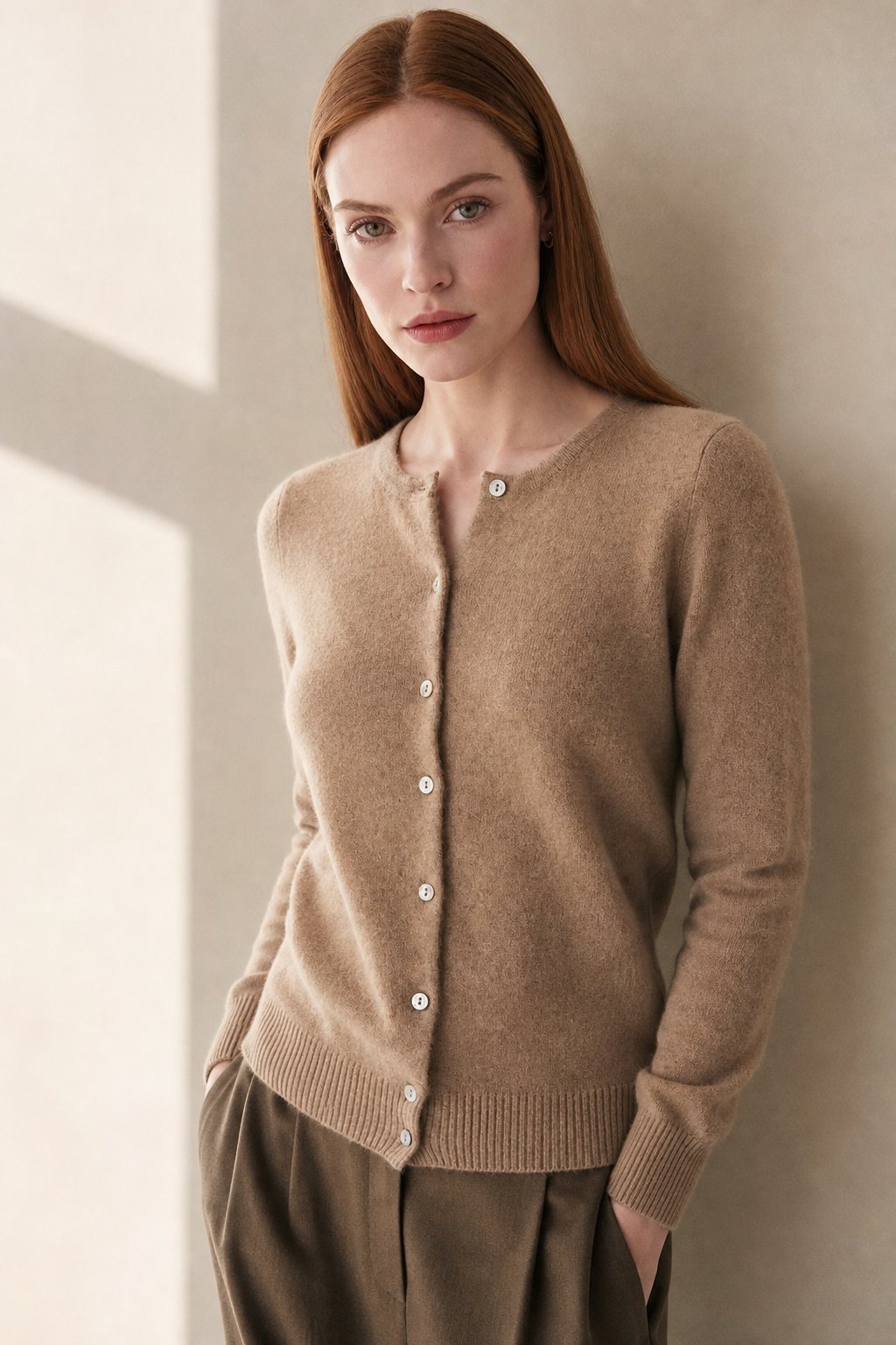 Anouk | Round Neck Pearl Button Cashmere Knit Cardigan - View 5