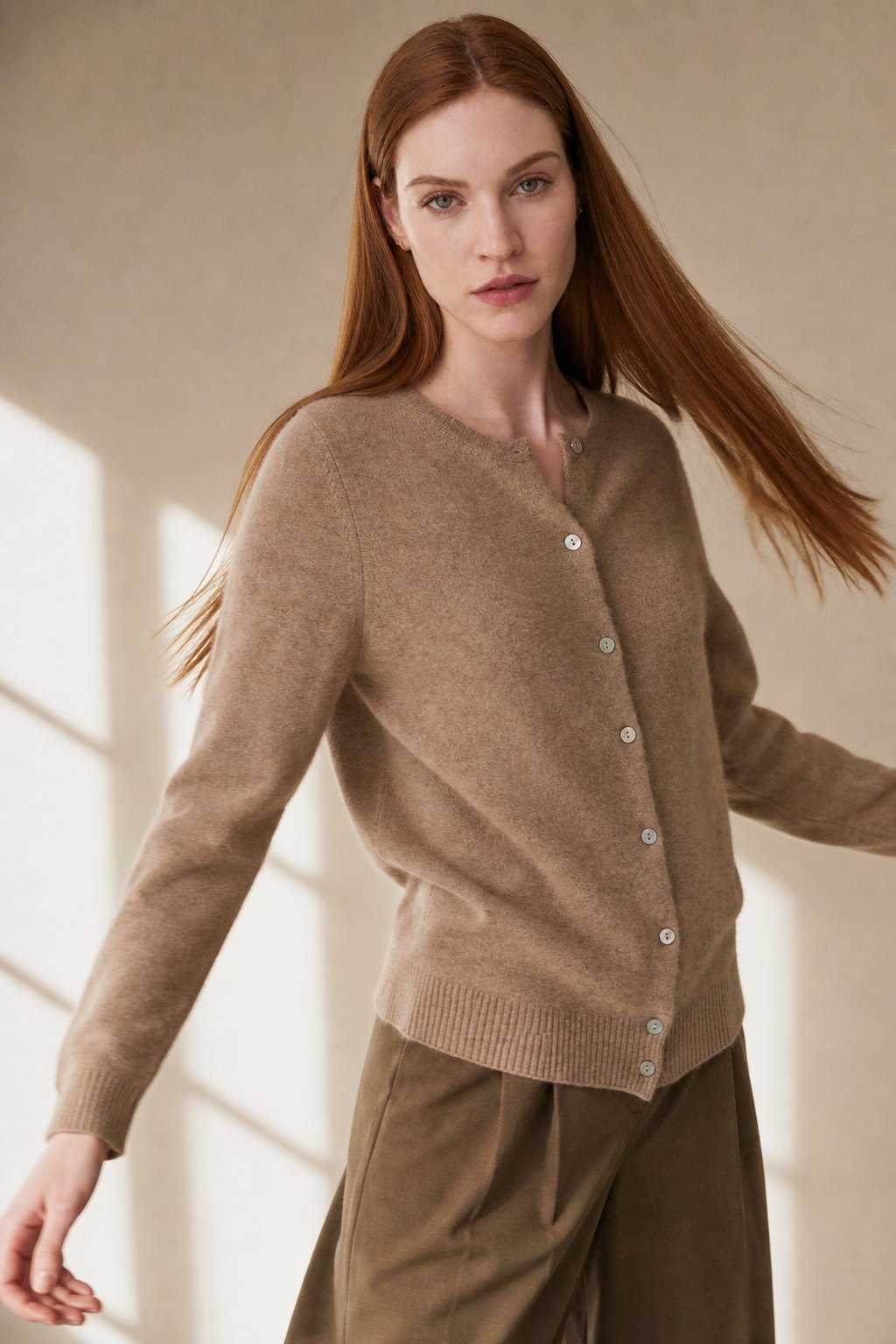 Anouk | Round Neck Pearl Button Cashmere Knit Cardigan - View 6