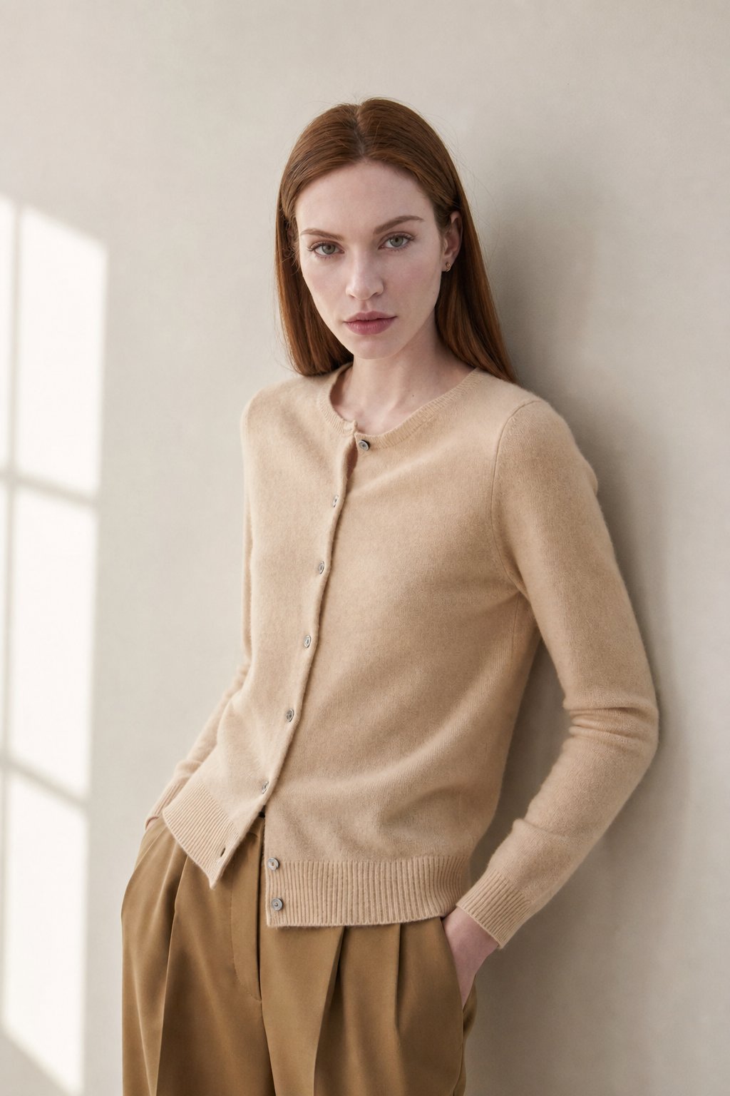 Anouk | Round Neck Pearl Button Cashmere Knit Cardigan - View 8