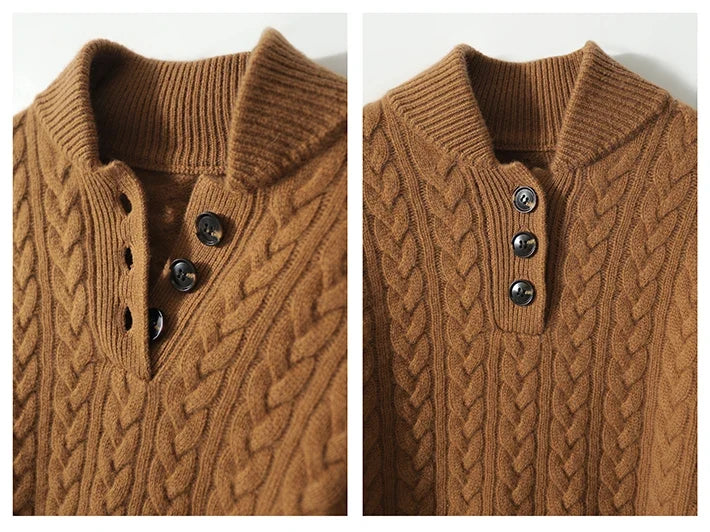 Aveline | Cable Knit Button Henley Cashmere Sweater - View 29