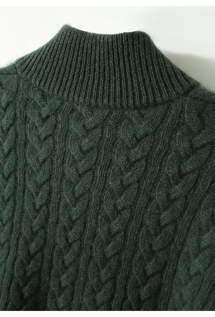 Aveline | Cable Knit Button Henley Cashmere Sweater - View 32