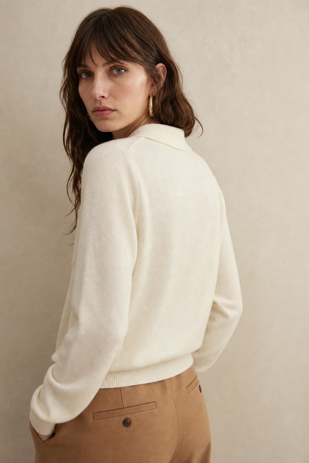 Beatrix | Chest Pocket Polo Collar Merino Wool Cardigan - View 4