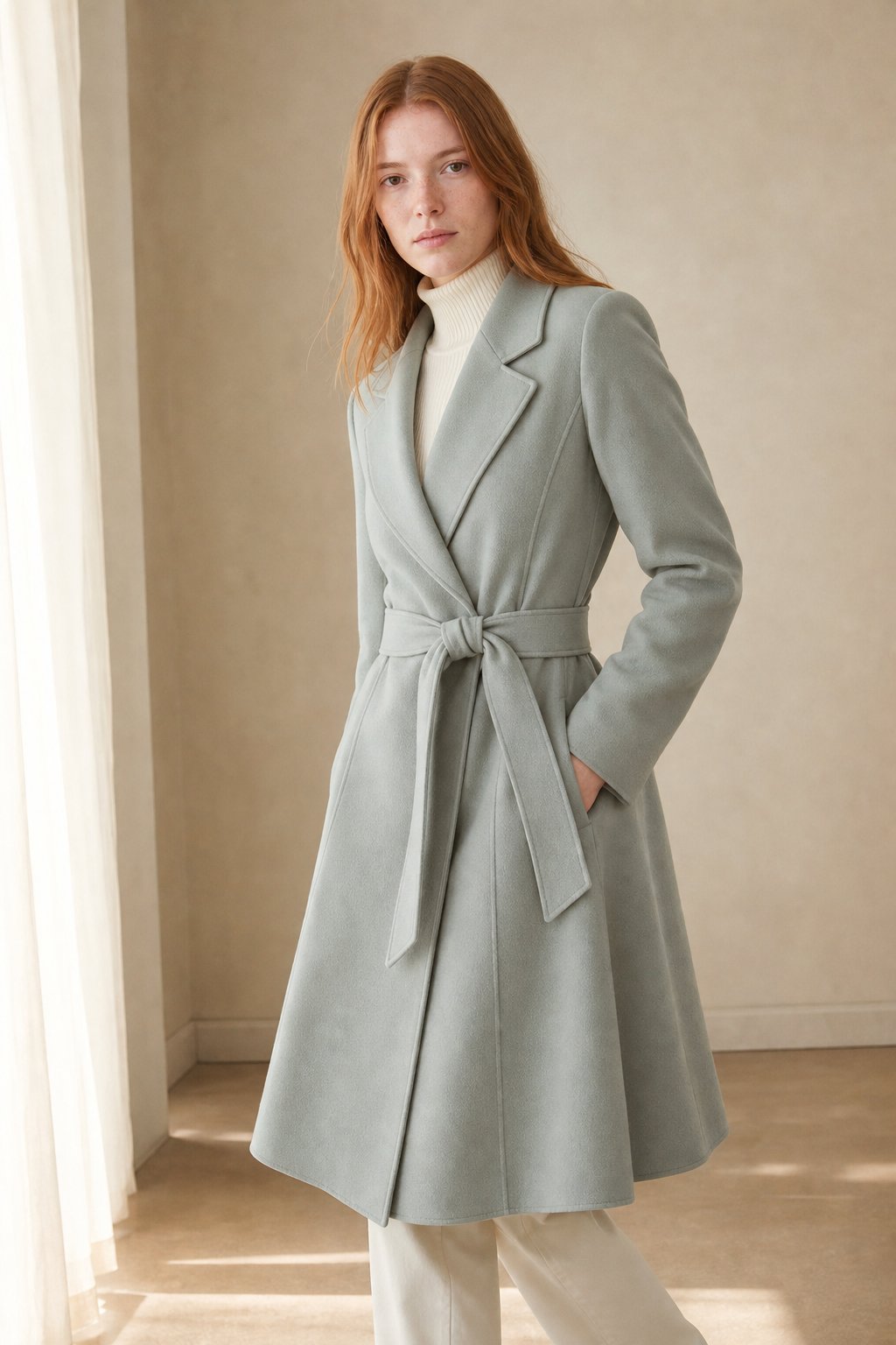 Bess | Peak Lapel Wrap Belted Fit and Flare Overcoat