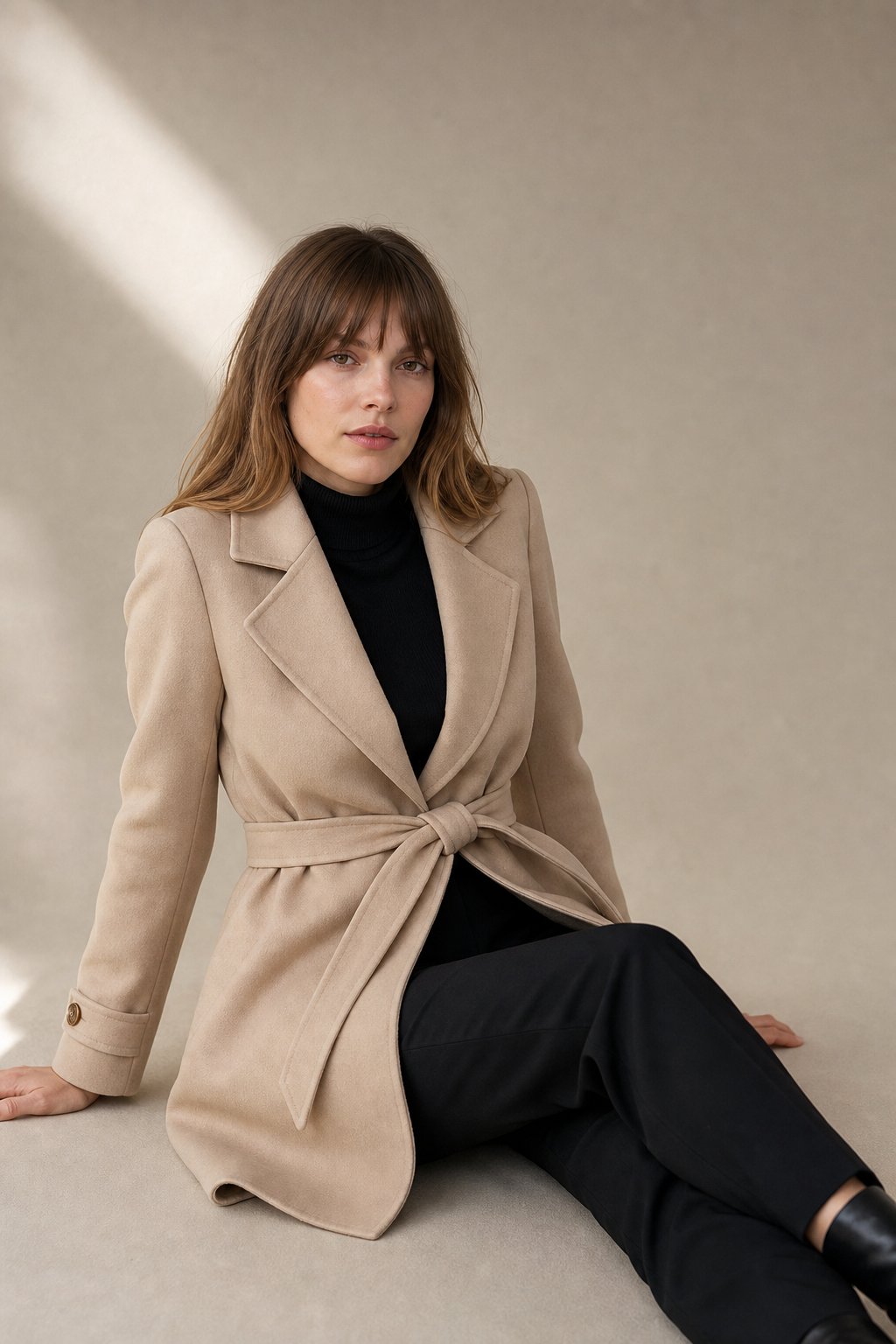 Bess | Peak Lapel Wrap Belted Fit and Flare Overcoat - View 2