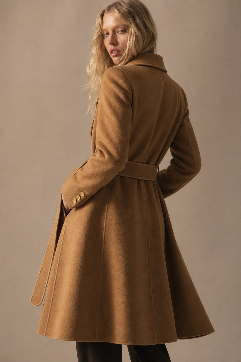 Bess | Peak Lapel Wrap Belted Fit and Flare Overcoat - View 3