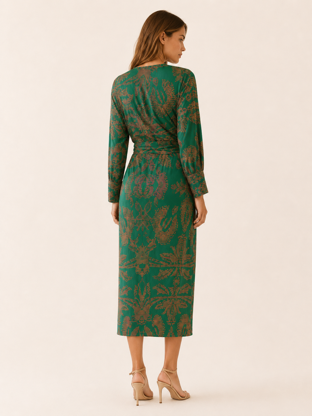 Bibi | Twist Knot Front Blouson Sleeve Printed Midi Dress - View 2