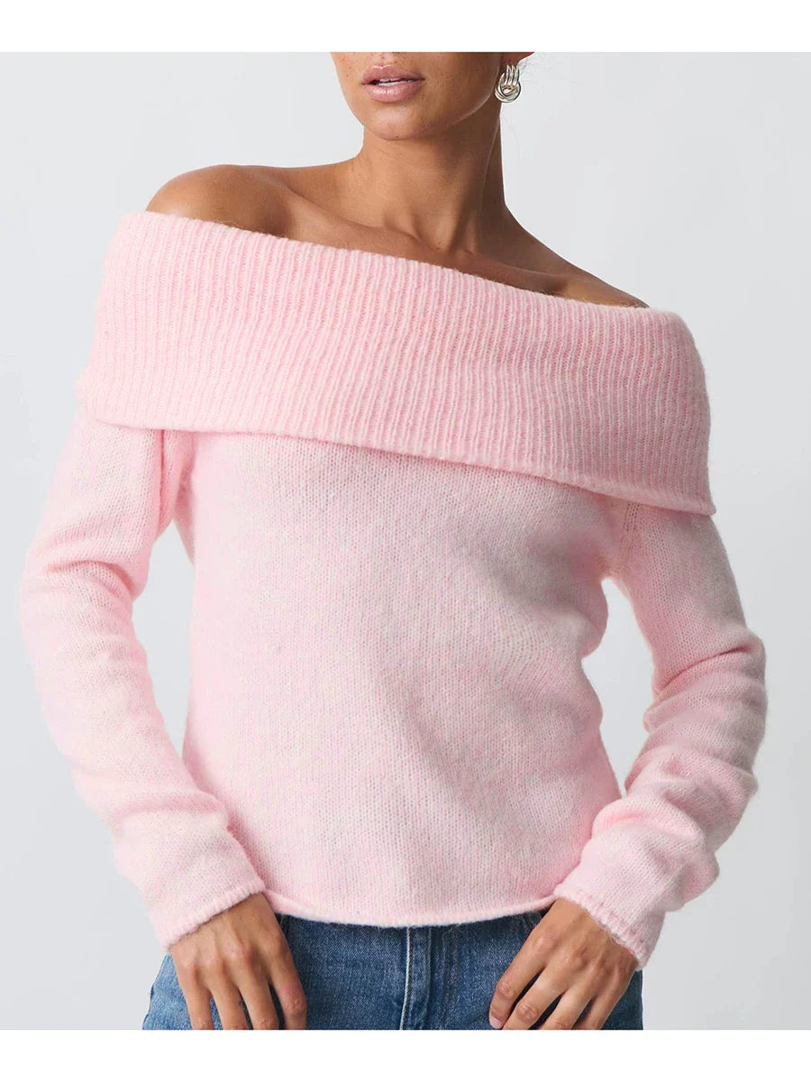 Blythe | Wide Folded Band Off Shoulder Bardot Knit Top - View 11