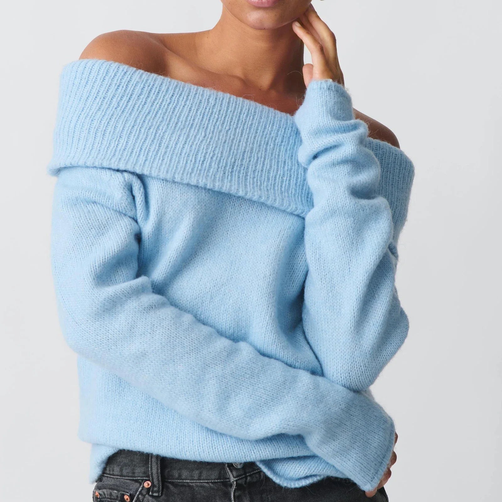 Blythe | Wide Folded Band Off Shoulder Bardot Knit Top - View 16
