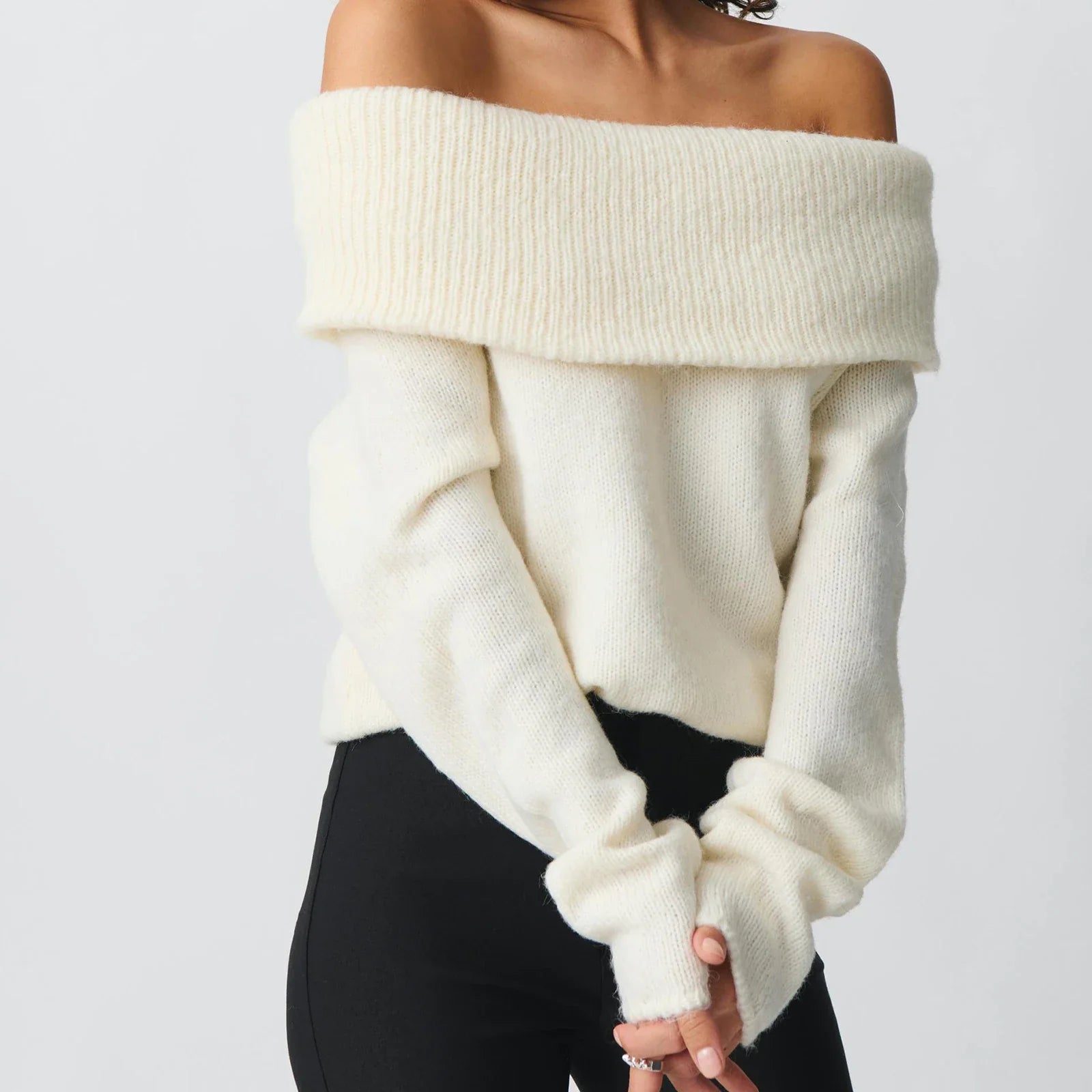 Blythe | Wide Folded Band Off Shoulder Bardot Knit Top - View 17