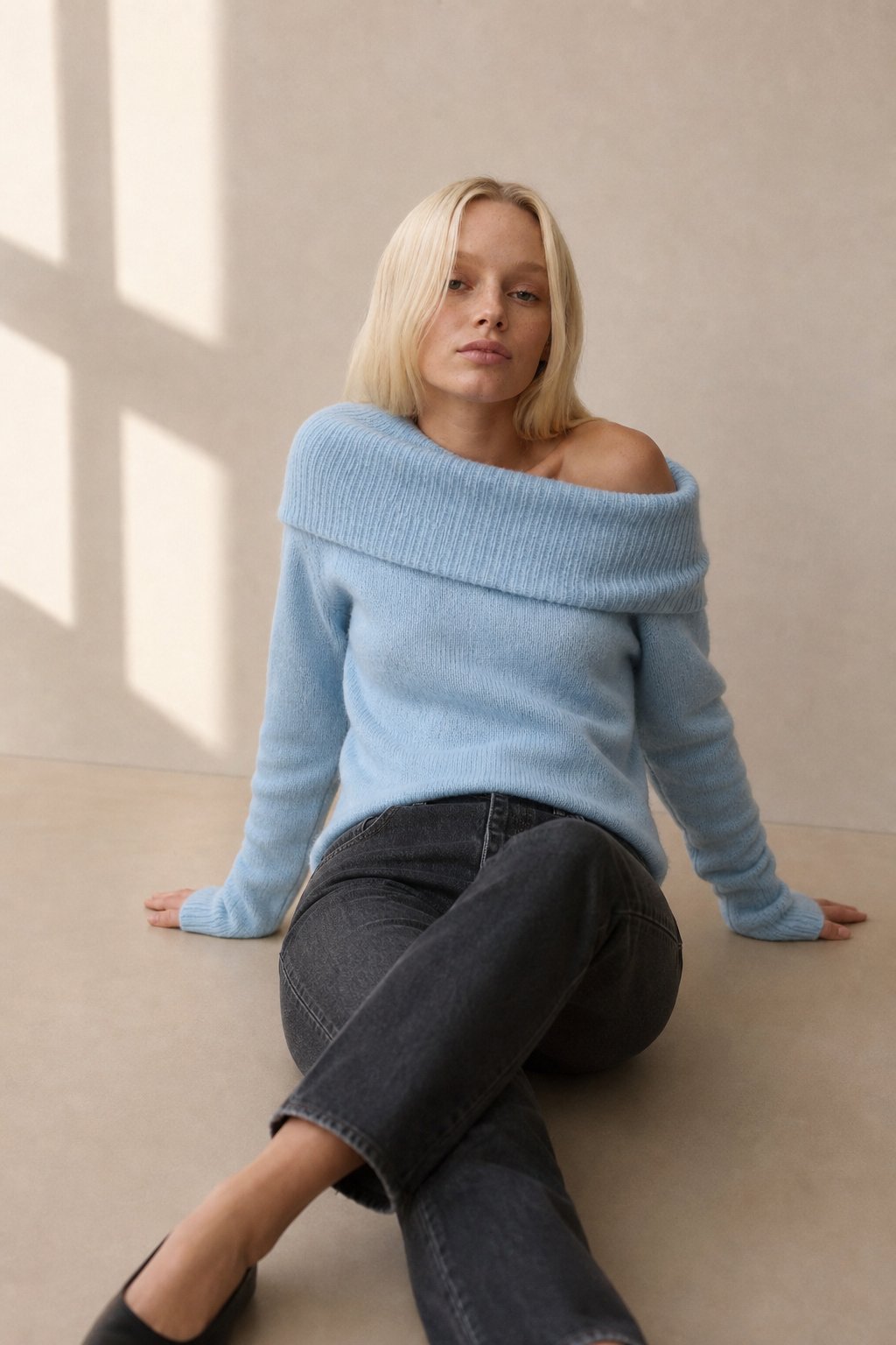 Blythe | Wide Folded Band Off Shoulder Bardot Knit Top - View 4