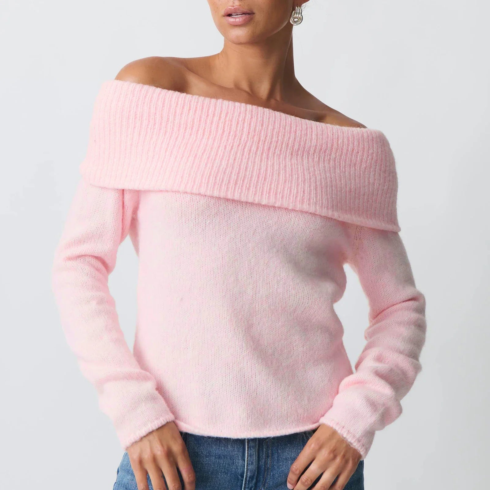 Blythe | Wide Folded Band Off Shoulder Bardot Knit Top - View 7