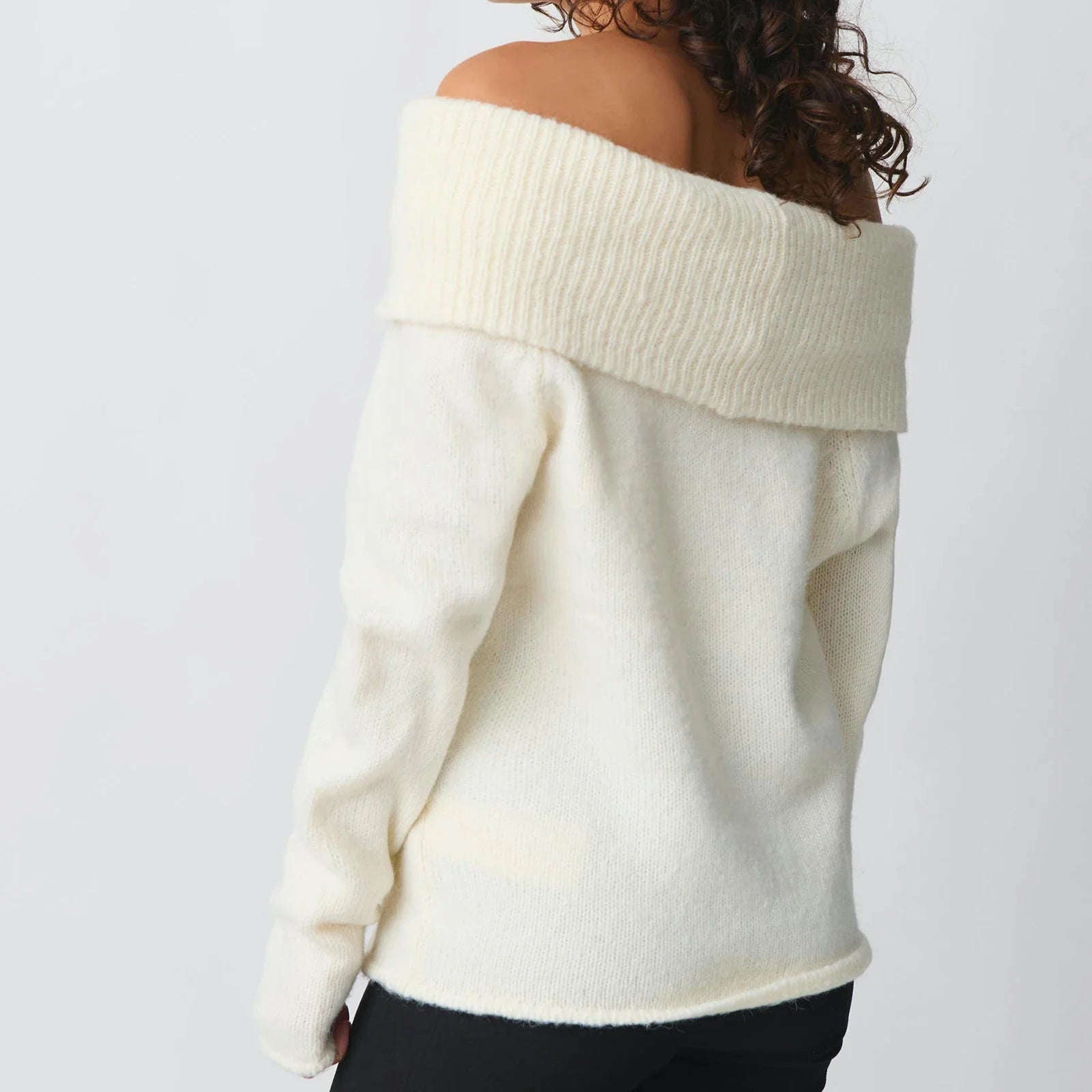 Blythe | Wide Folded Band Off Shoulder Bardot Knit Top - View 9