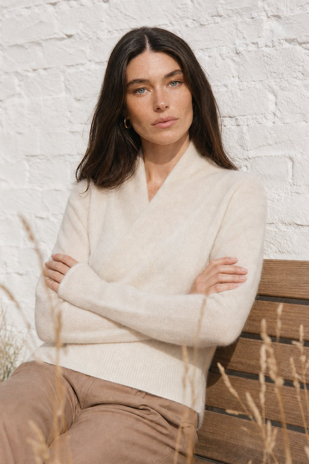Bridget | Wrap Front Shawl Collar Cashmere Sweater - View 10