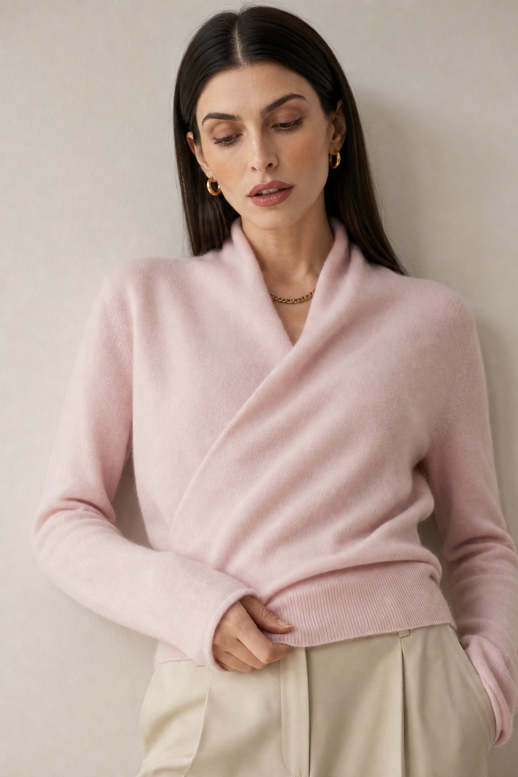 Bridget | Wrap Front Shawl Collar Cashmere Sweater - View 12