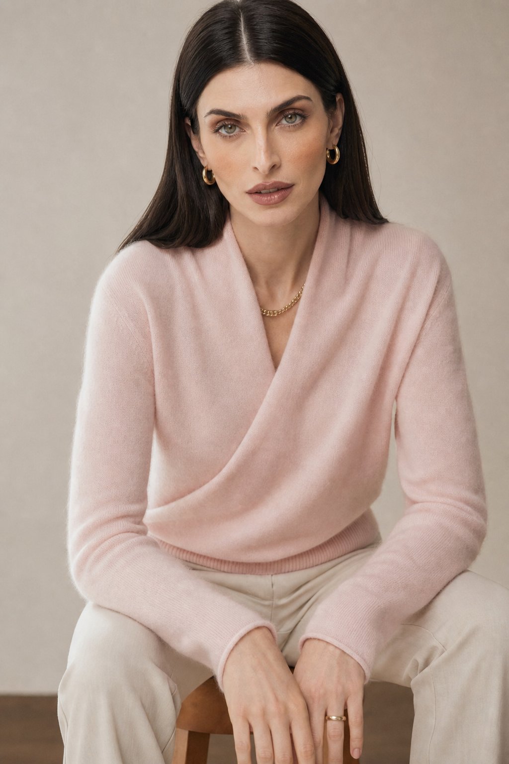 Bridget | Wrap Front Shawl Collar Cashmere Sweater - View 14