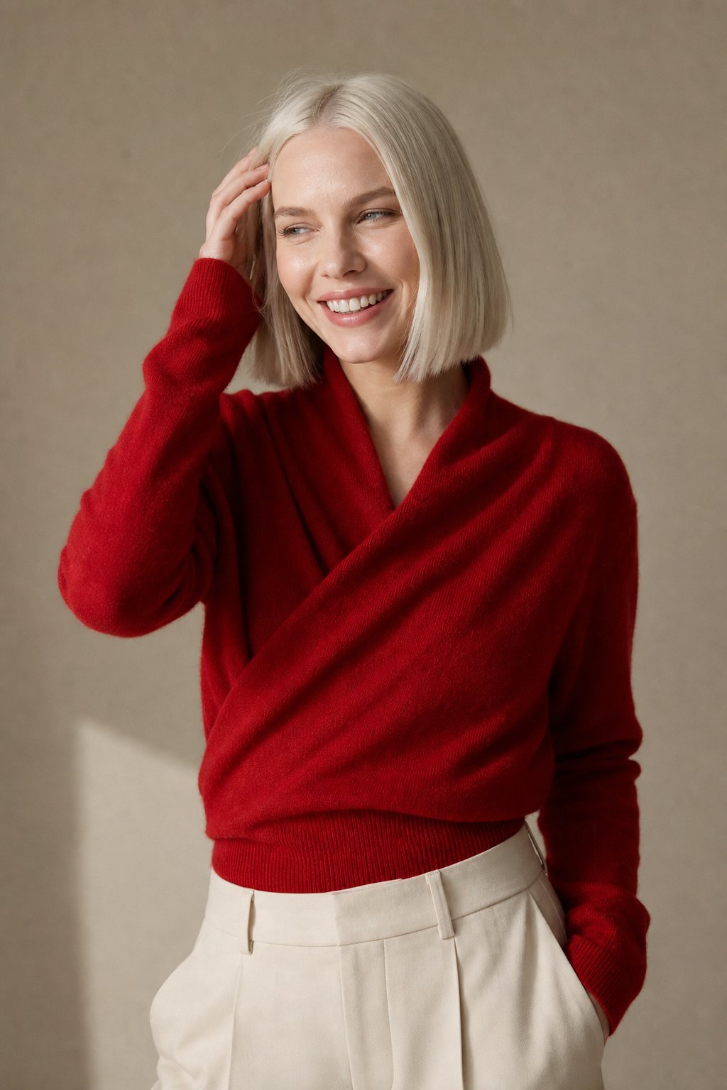 Bridget | Wrap Front Shawl Collar Cashmere Sweater - View 15