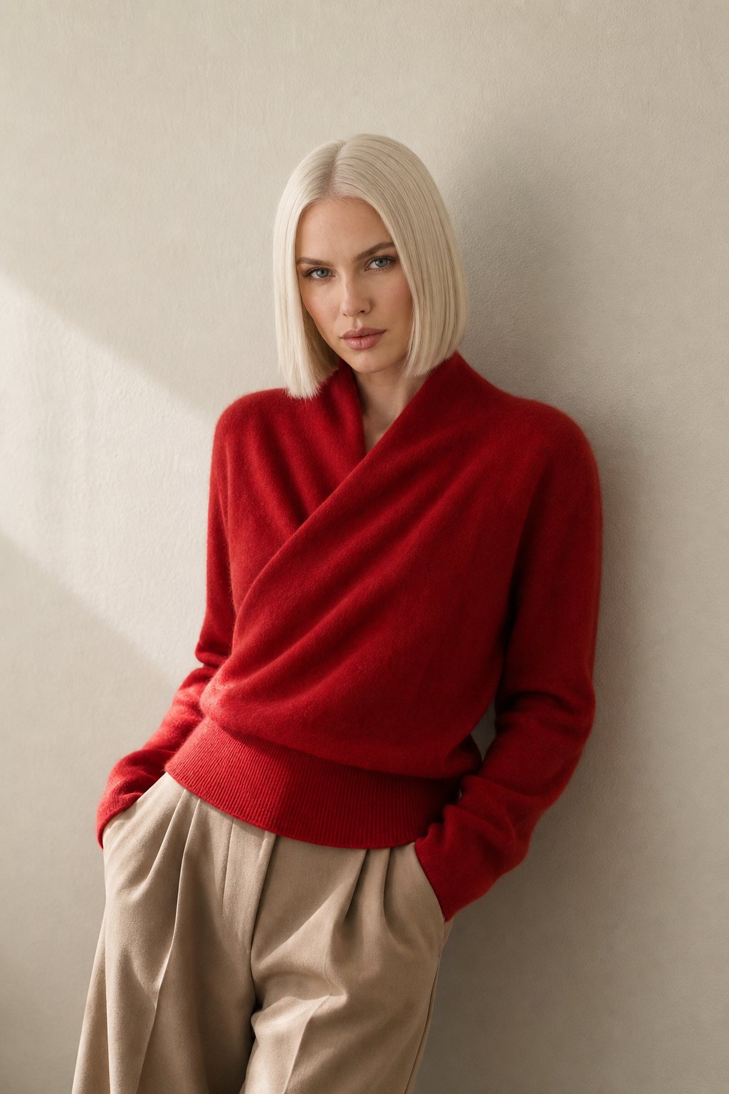 Bridget | Wrap Front Shawl Collar Cashmere Sweater - View 16