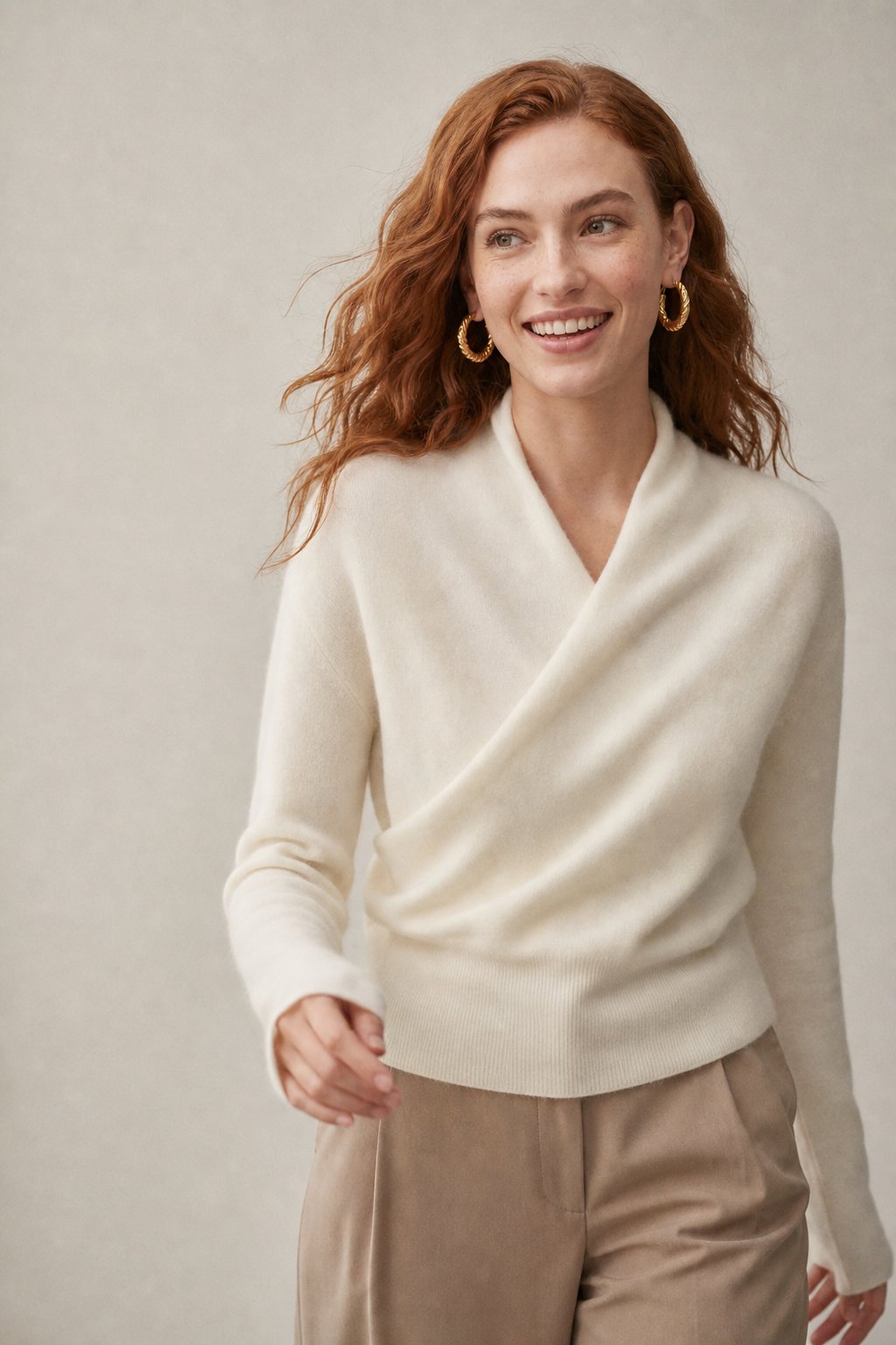 Bridget | Wrap Front Shawl Collar Cashmere Sweater - View 19