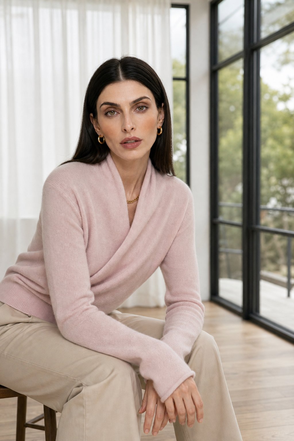 Bridget | Wrap Front Shawl Collar Cashmere Sweater - View 2