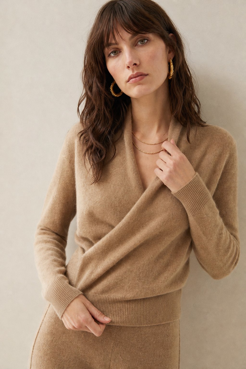 Bridget | Wrap Front Shawl Collar Cashmere Sweater - View 23