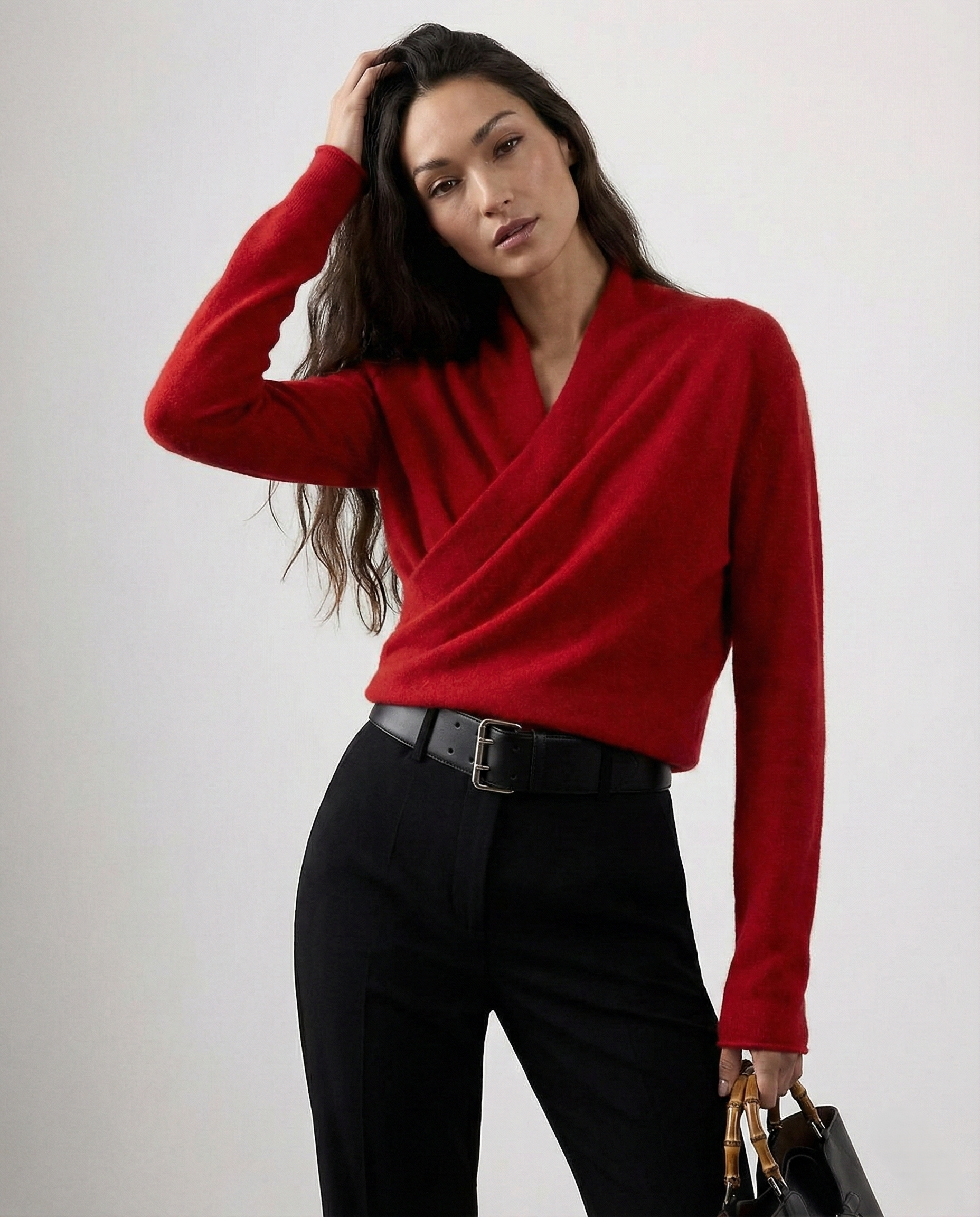 Bridget | Wrap Front Shawl Collar Cashmere Sweater - View 27