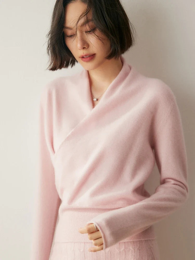 Bridget | Wrap Front Shawl Collar Cashmere Sweater - View 28