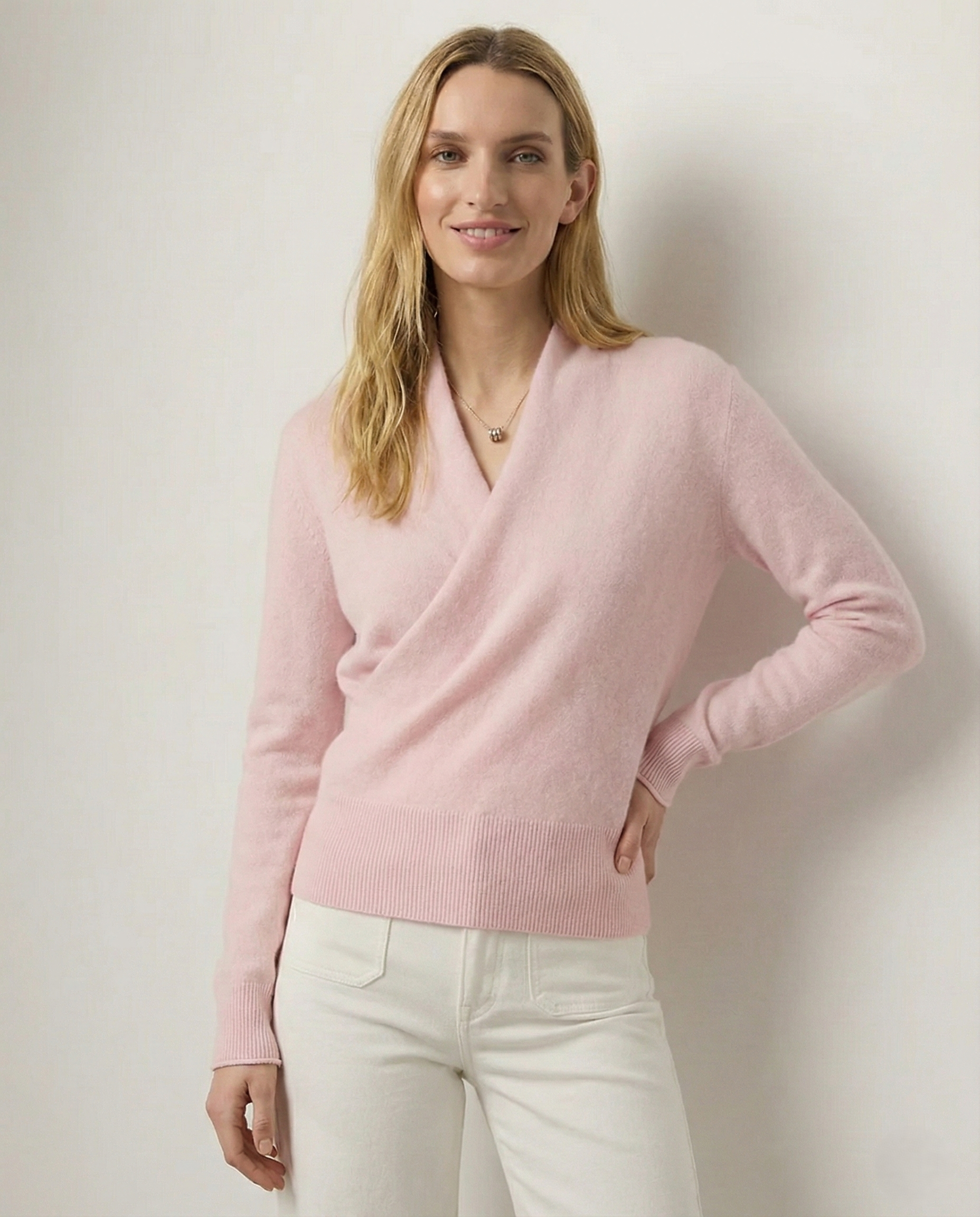 Bridget | Wrap Front Shawl Collar Cashmere Sweater - View 29