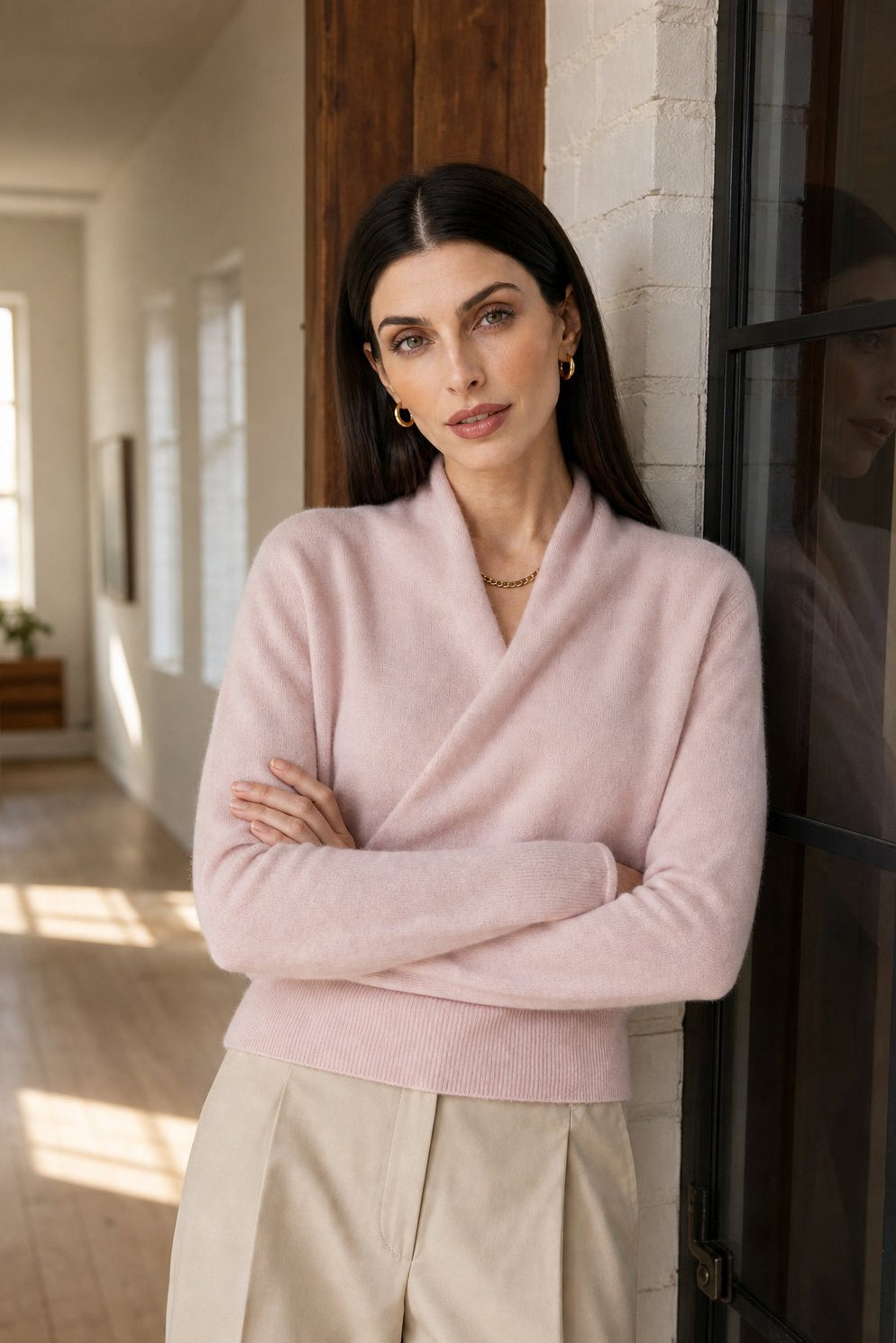 Bridget | Wrap Front Shawl Collar Cashmere Sweater - View 3