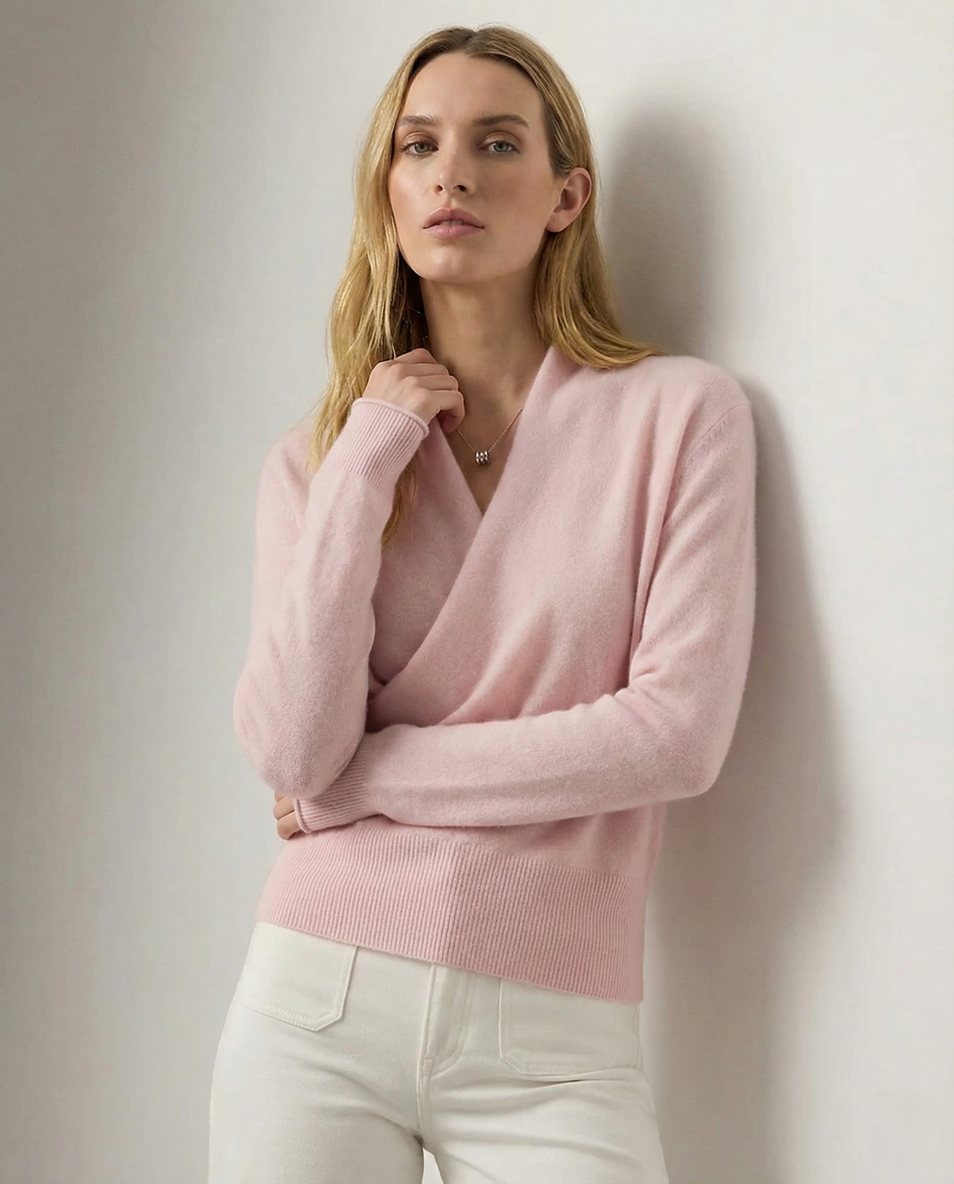 Bridget | Wrap Front Shawl Collar Cashmere Sweater - View 31