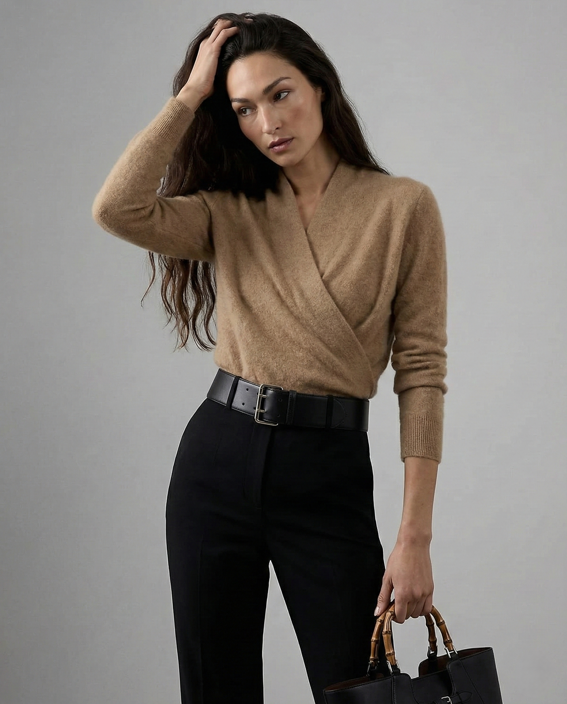 Bridget | Wrap Front Shawl Collar Cashmere Sweater - View 33