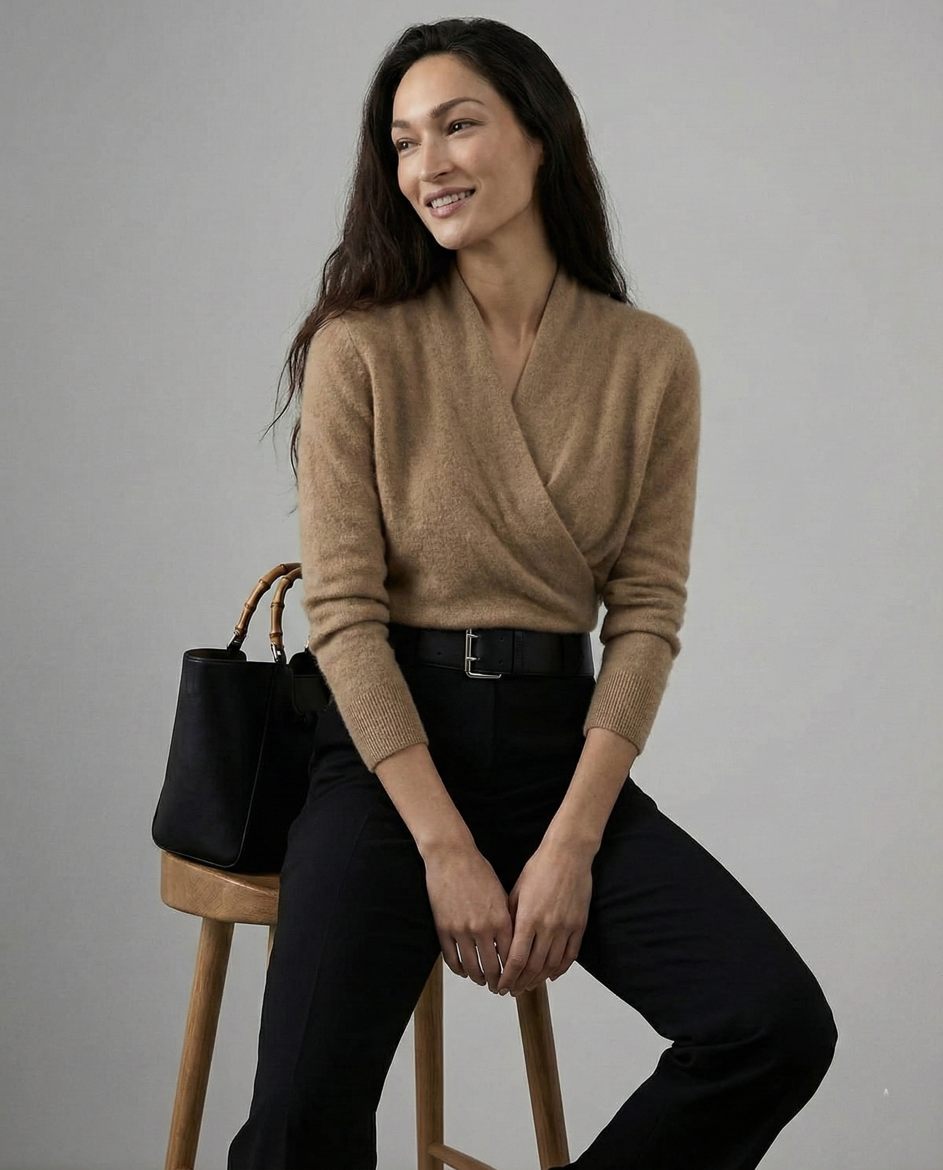 Bridget | Wrap Front Shawl Collar Cashmere Sweater - View 34