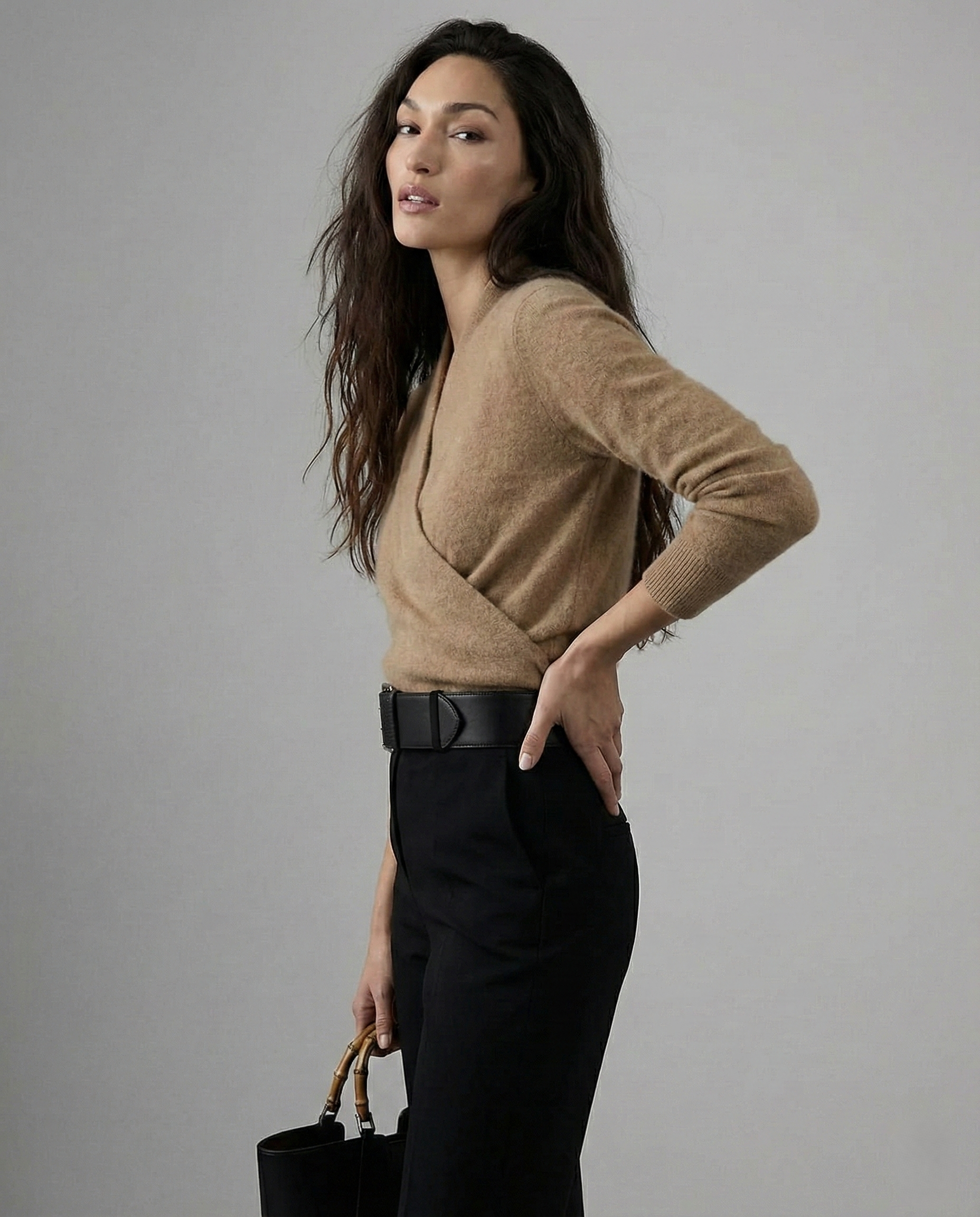Bridget | Wrap Front Shawl Collar Cashmere Sweater - View 35