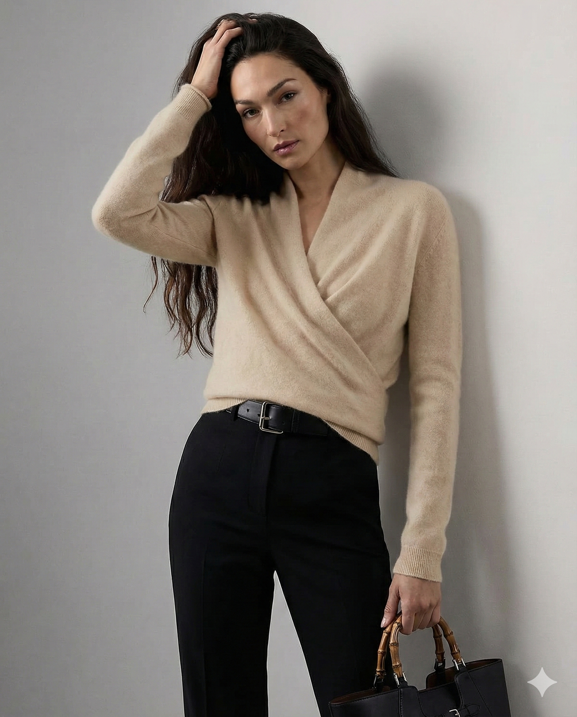 Bridget | Wrap Front Shawl Collar Cashmere Sweater - View 39