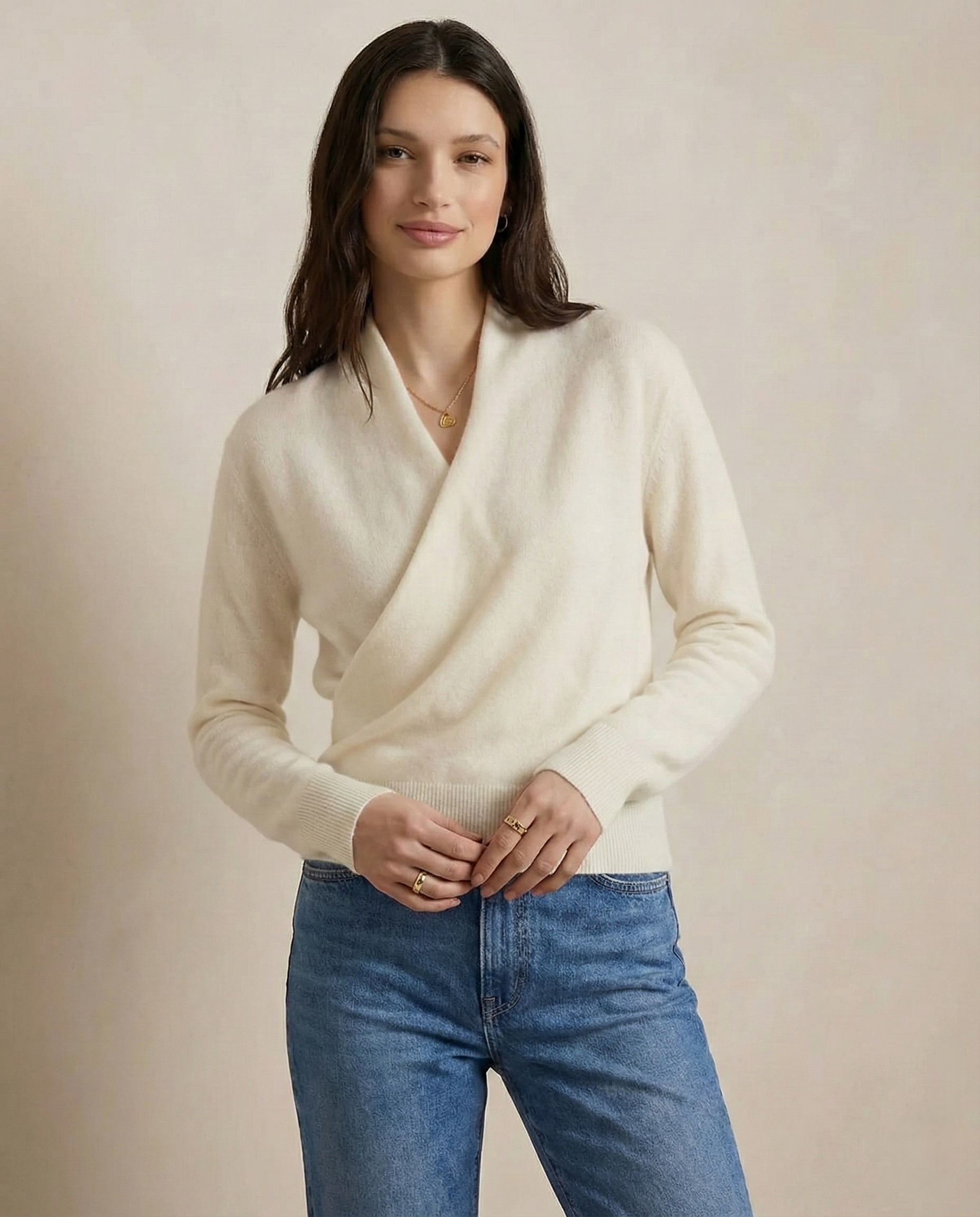 Bridget | Wrap Front Shawl Collar Cashmere Sweater - View 42